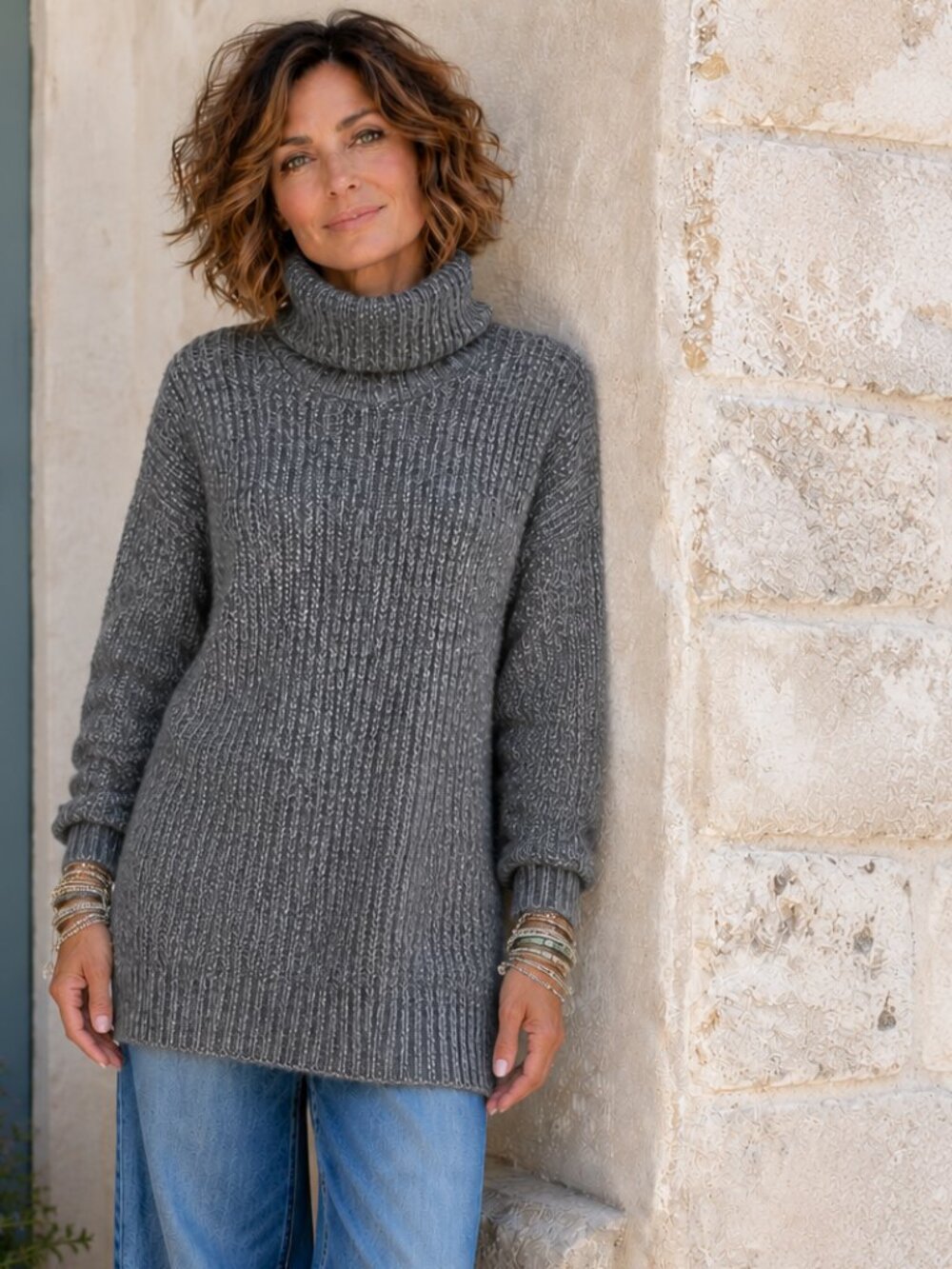 Oversized chunky turtleneck, fuzzy and comfy